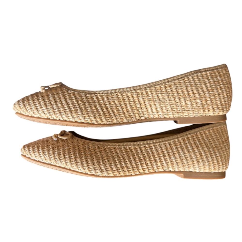 Time & Tru Raffia Bow Ballet Flats Olympia Beige Woven Women's 9.5 M Memory Foam - Picture 8 of 10